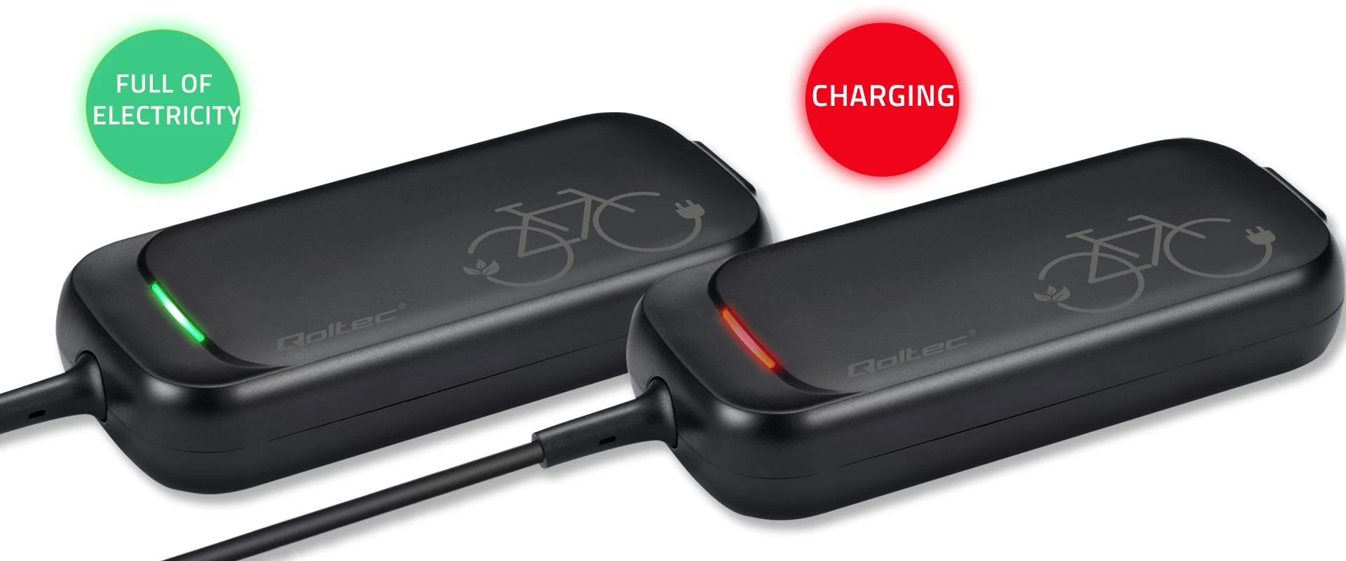 Qoltec Szybka Įkroviklis do roweru hulajnogi skutera elektrycznego 36V | 42V | 2A | przewód otwarty bez wtyczki | wodoodporna +kabelis zasilający aprašymas - Prekės nuotrauka