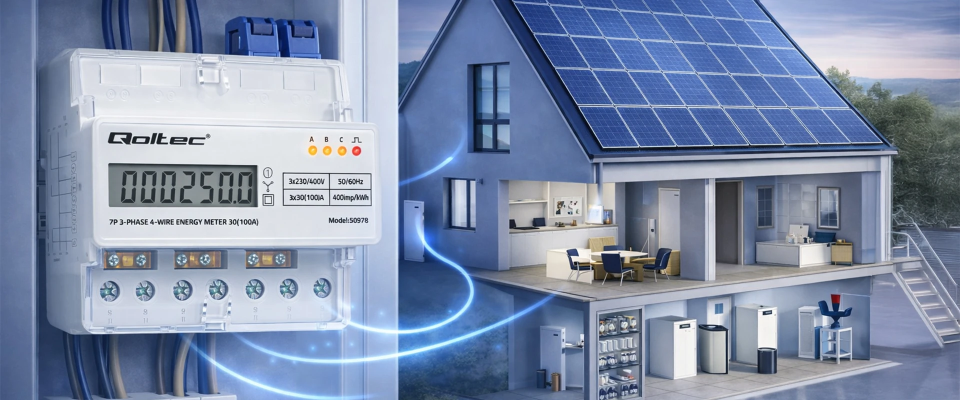 „Qoltec“ trifazis elektroninis skaitiklis | Energijos suvartojimo skaitiklis, montuojamas ant DIN bėgelio | 400 V | 100 A | LCD | LED | 7P aprašymas - Prekės nuotrauka „Qoltec“ trifazis elektroninis skaitiklis | Energijos suvartojimo skaitiklis, montuojamas ant DIN bėgelio | 400 V | 100 A | LCD | LED | 7P aprašymas - Prekės nuotrauka