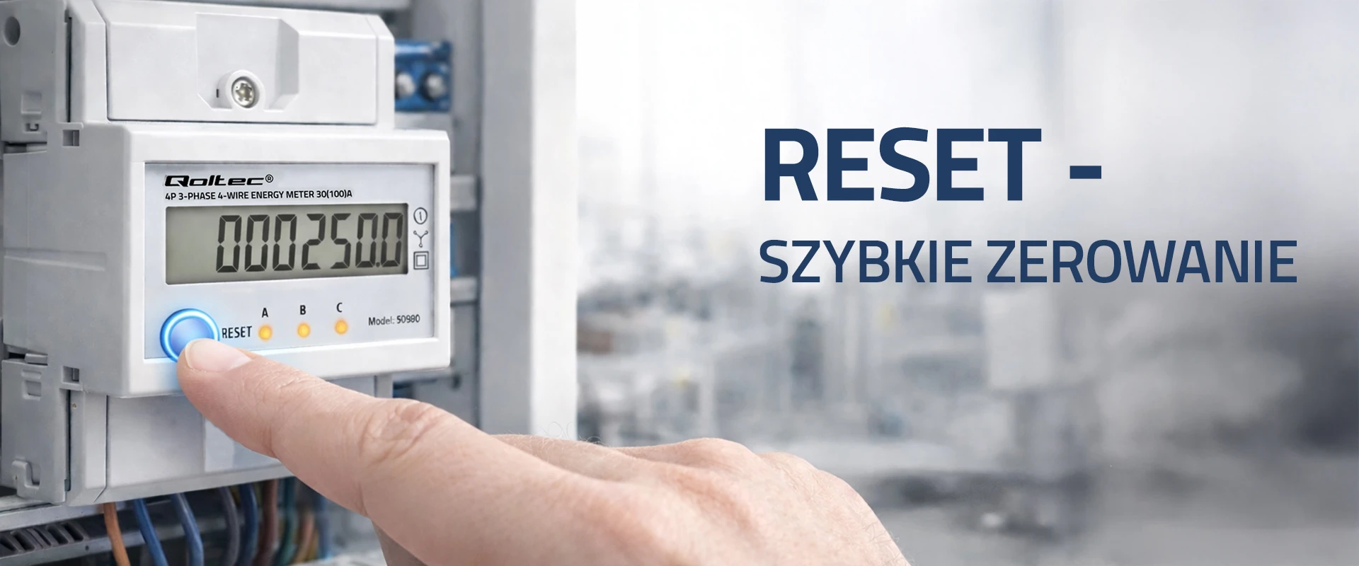 Qoltec Trójfazowy elektroninis licznik su resetem | miernik zużycia energii na szynę DIN | 400V | 100A | LCD | LED | 4P aprašymas - Prekės nuotrauka