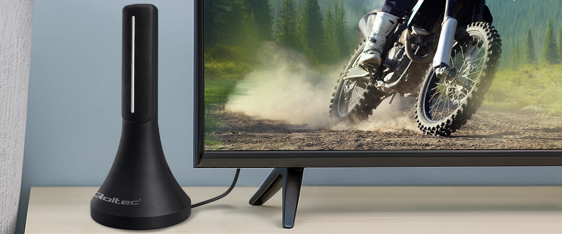 „Qoltec“ stipri vidaus televizijos antena DVB-T/T2 | signalo stiprintuvas | 4K | stiprinimas 32 dBi | 360º | 4 m kabelis aprašymas - Prekės nuotrauka „Qoltec“ stipri vidaus televizijos antena DVB-T/T2 | signalo stiprintuvas | 4K | stiprinimas 32 dBi | 360º | 4 m kabelis aprašymas - Prekės nuotrauka