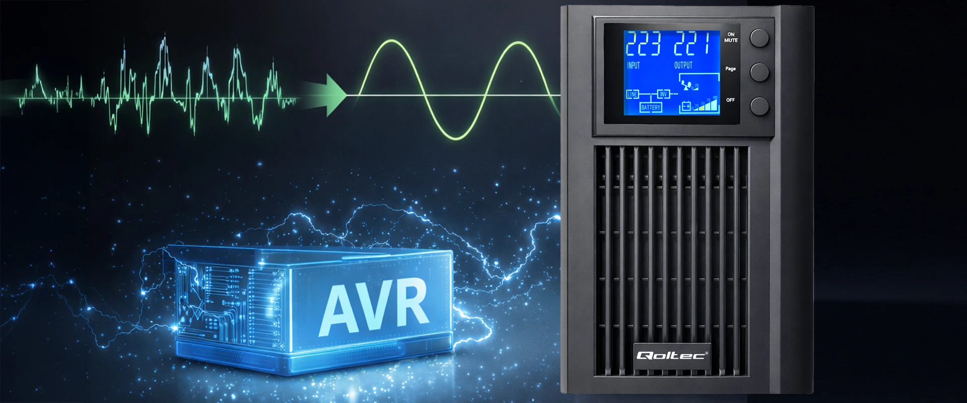 „Qoltec“ grynos sinusinės bangos | 1 kVA | 800 W | AVR | LCD | Grynas sinusas aprašymas - Prekės nuotrauka „Qoltec“ grynos sinusinės bangos | 1 kVA | 800 W | AVR | LCD | Grynas sinusas aprašymas - Prekės nuotrauka