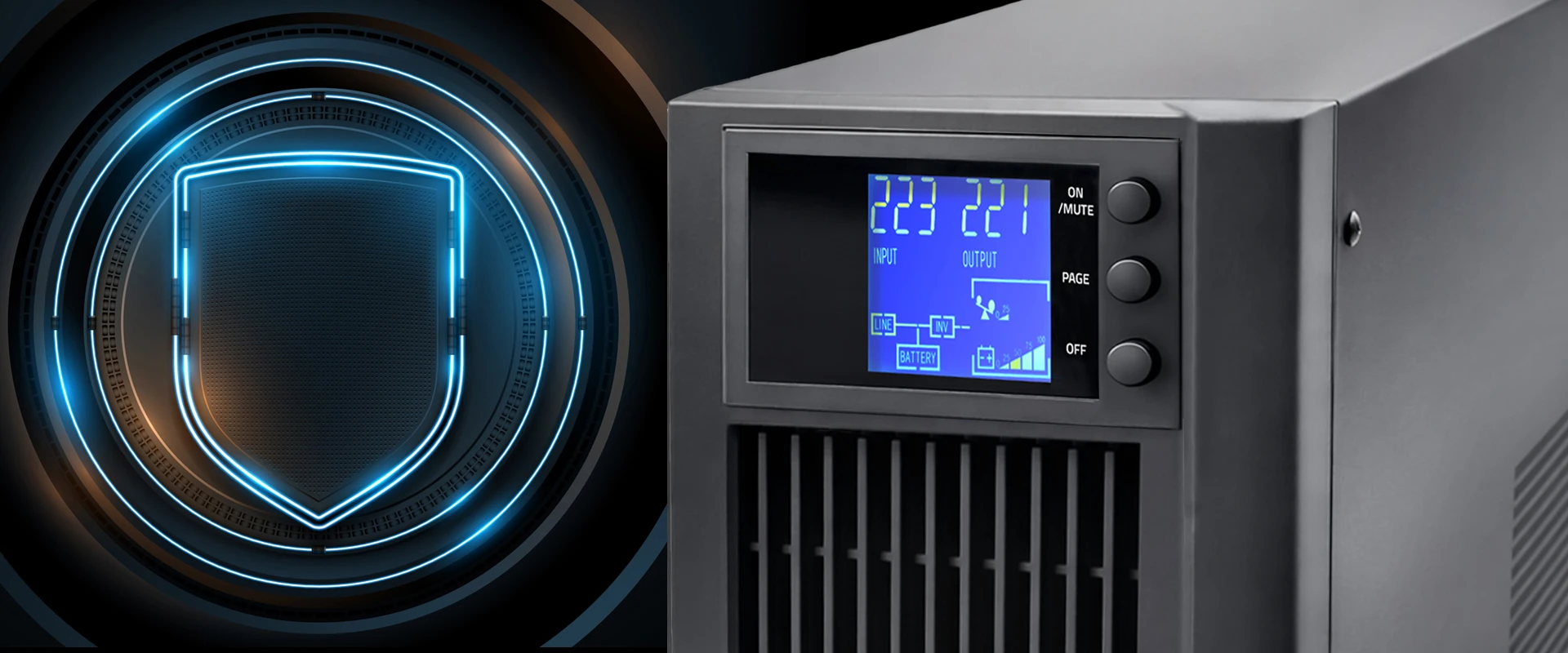 Qoltec Pure Sine Wave | 3kVA | 2400W | AVR | LCD | Czysty Sinus aprašymas - Prekės nuotrauka Qoltec Pure Sine Wave | 3kVA | 2400W | AVR | LCD | Czysty Sinus aprašymas - Prekės nuotrauka