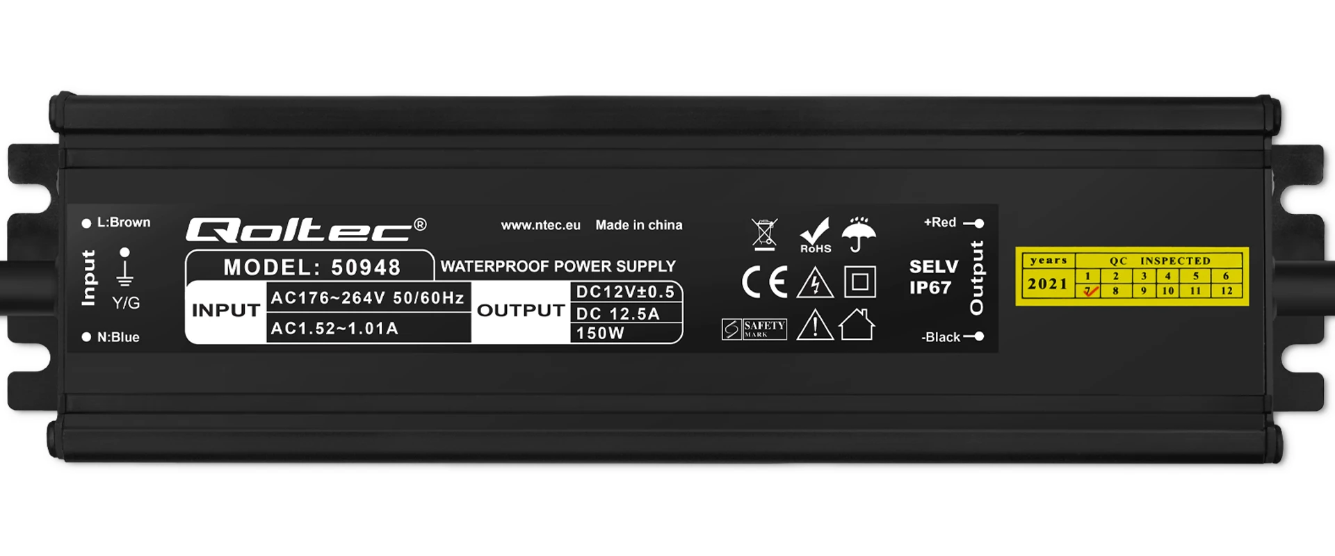 Qoltec Maitinimo šaltinis impulsowy LED IP67 | 150W | 12V | 12.5A | Wodoodporny aprašymas - Prekės nuotrauka
