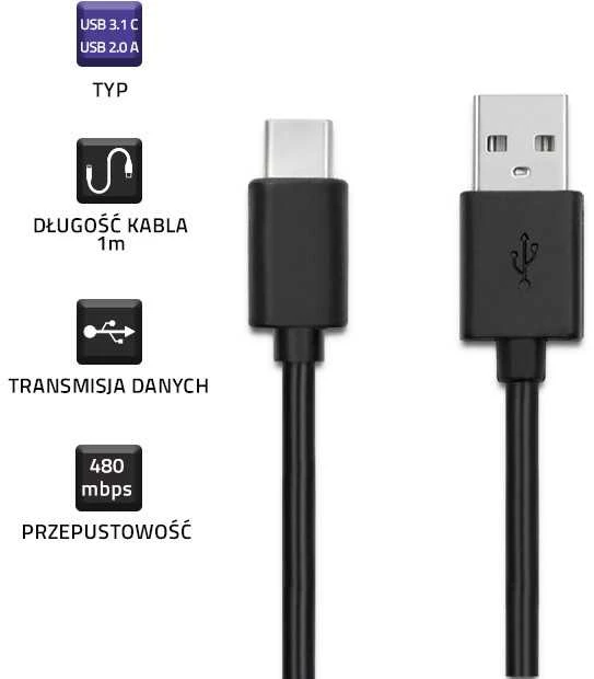 Qoltec USB 3.1 C tipo vyr. – USB 2.0 A vyr. kabelis 1m