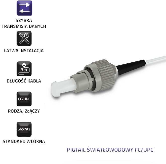 Qoltec optinio pluošto pigtailas Singlemode 9/125 G657A2 3m
