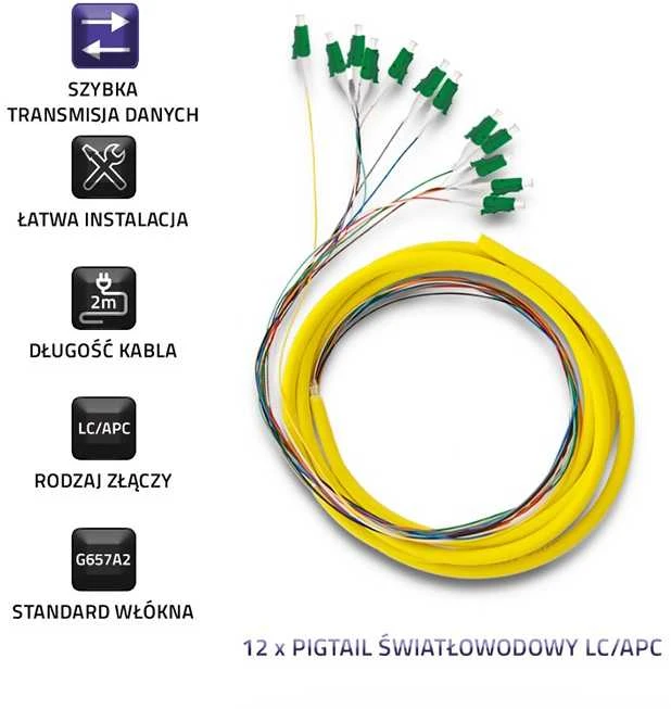 Qoltec 12 x LC/APC optinio pluošto kabeliai 2m G657A2