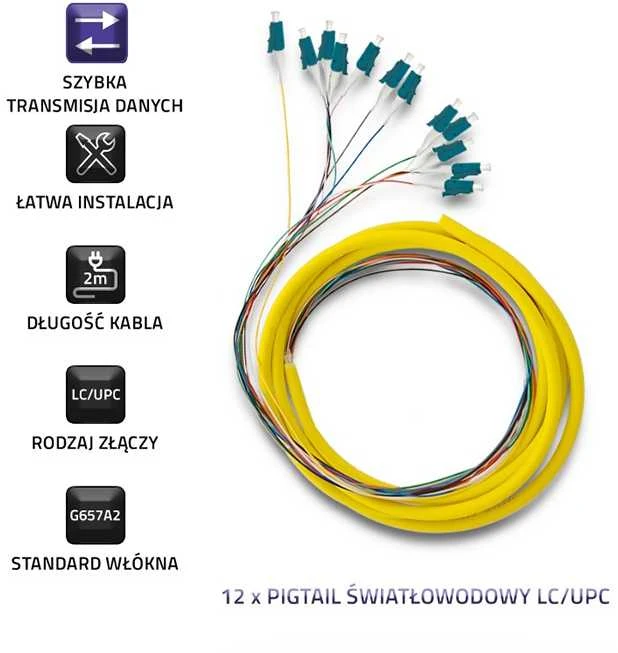 Qoltec 12 x LC/UPC optinio pluošto kabeliai 2m G657A2