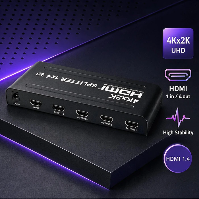 Qoltec 51798 aktyvus HDMI skirstytuvas 4 x HDMI 4K x 2K | 3,4 Gb/s