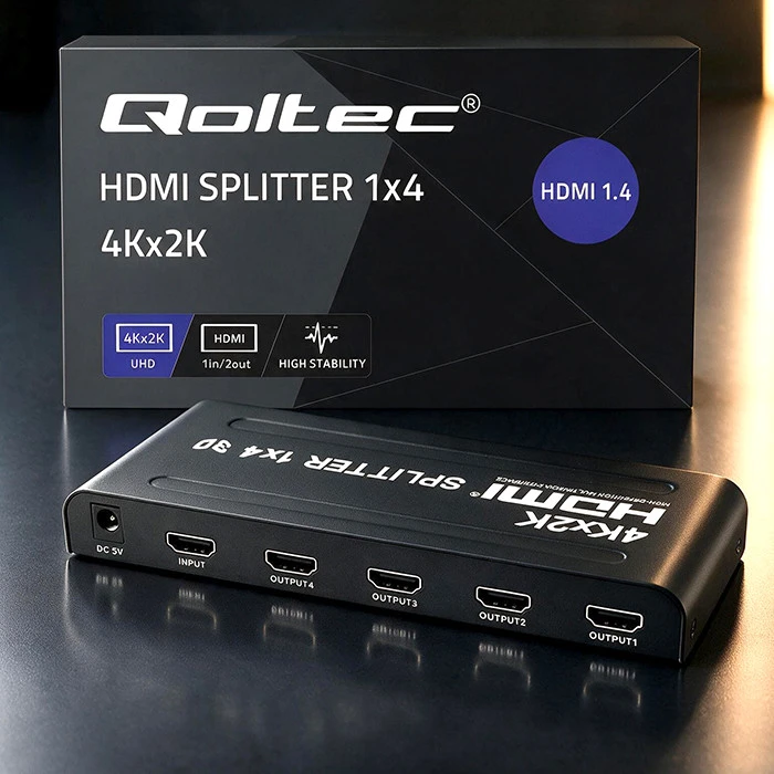 Qoltec 51798 aktyvus HDMI skirstytuvas 4 x HDMI 4K x 2K | 3,4 Gb/s