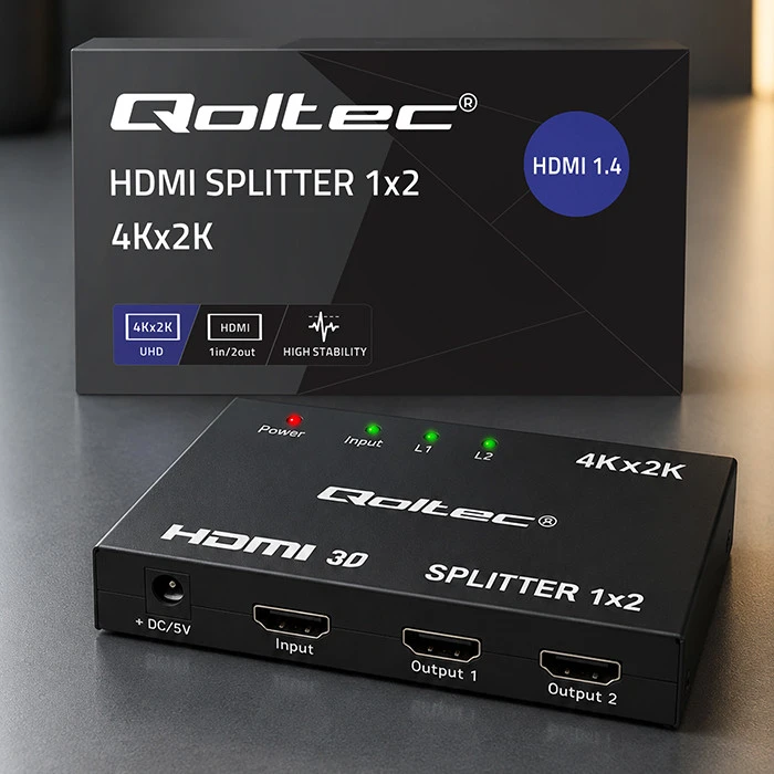 „Qoltec“ aktyvus skirstytuvas 2 x HDMI 4K x 2K | 3.4 Gb/s | Didelis stabilumas