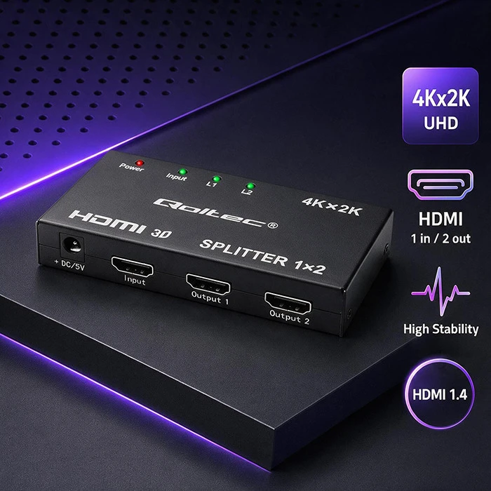 „Qoltec“ aktyvus skirstytuvas 2 x HDMI 4K x 2K | 3.4 Gb/s | Didelis stabilumas