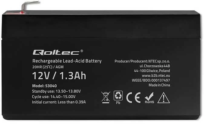 QOLTEC 53040 Baterija AGM 12V 1.3Ah max.0.39A