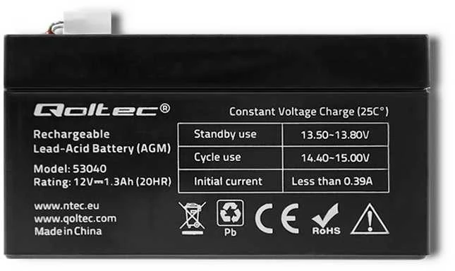 QOLTEC 53040 Baterija AGM 12V 1.3Ah max.0.39A