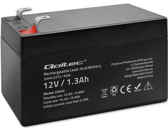 QOLTEC 53040 Baterija AGM 12V 1.3Ah max.0.39A