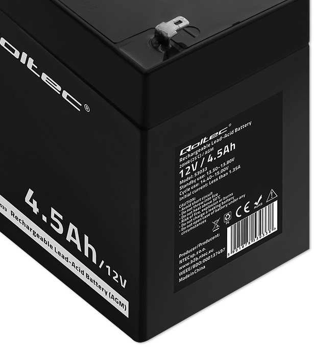 QOLTEC 53033 Baterija AGM 12V 4.5Ah max.1.35A