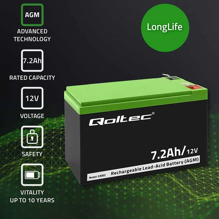 QOLTEC 53062 AGM baterija 12V 7.2Ah max 108A