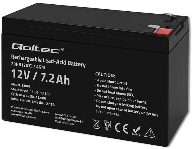 QOLTEC 53062 AGM baterija 12V 7.2Ah max 108A