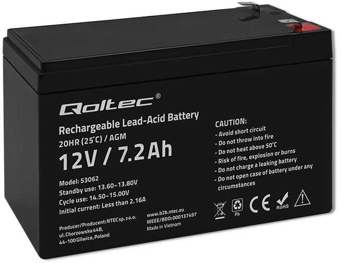 QOLTEC 53062 AGM baterija 12V 7.2Ah max 108A