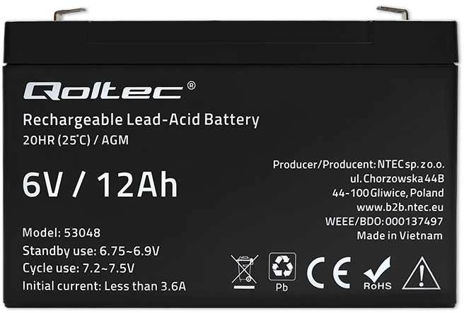 QOLTEC AGM baterija 6V 12Ah
