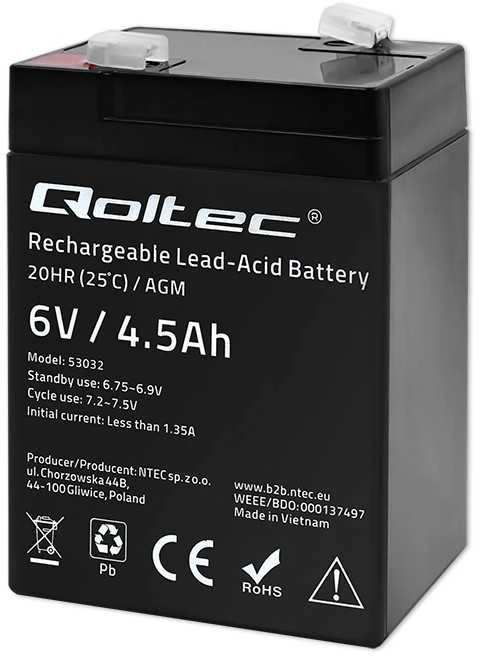 QOLTEC 53032 Baterija AGM 6V 4.5Ah max. 1.35A