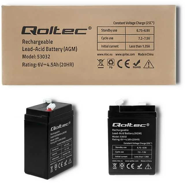 QOLTEC 53032 Baterija AGM 6V 4.5Ah max. 1.35A