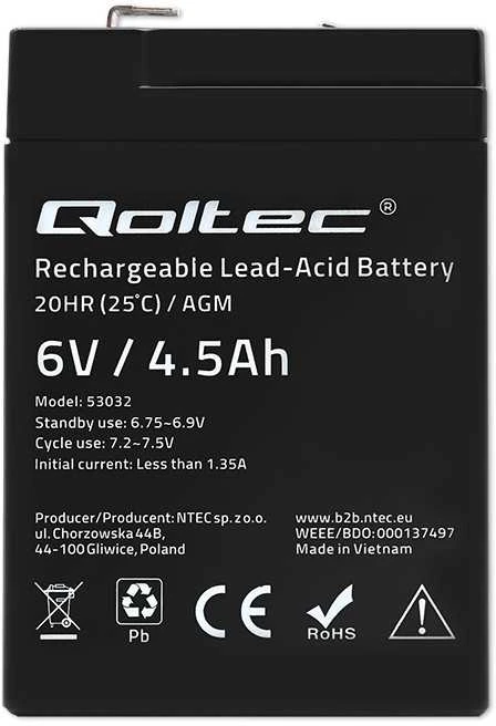 QOLTEC 53032 Baterija AGM 6V 4.5Ah max. 1.35A