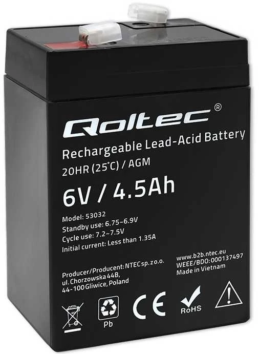 QOLTEC 53032 Baterija AGM 6V 4.5Ah max. 1.35A