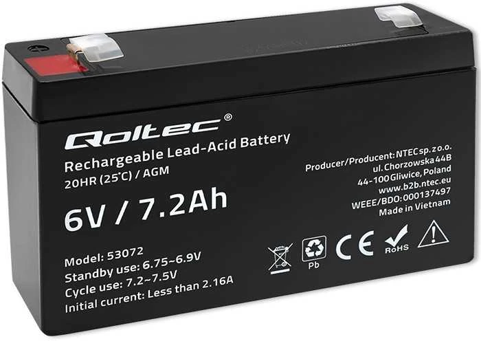 QOLTEC Baterija AGM 6V 7.2Ah