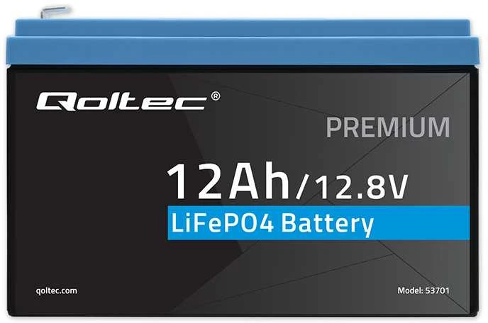 QOLTEC 53701 LiFePO4 ličio geležies fosfato baterija / 12,8V / 12Ah / 153,6Wh / BMS