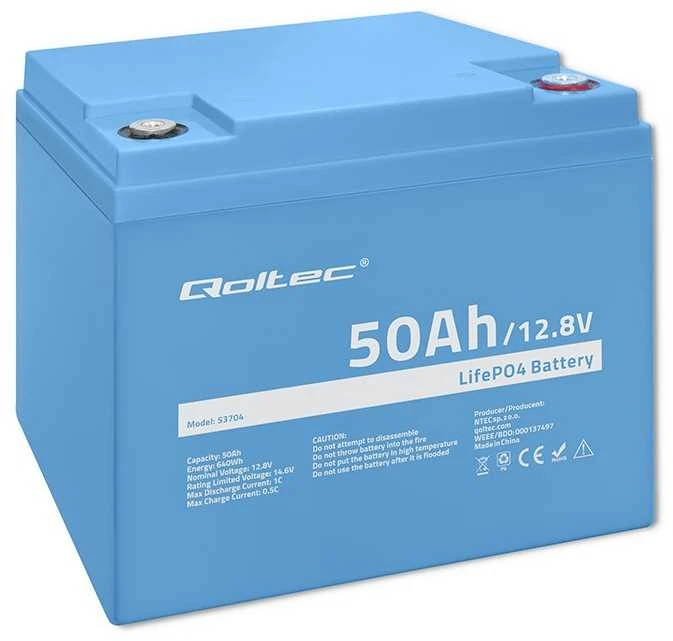 „Qoltec LiFePO4“ ličio-geležies-fosfato akumuliatorius | 12,8 V | 50 Ah | 640 Wh | BMS