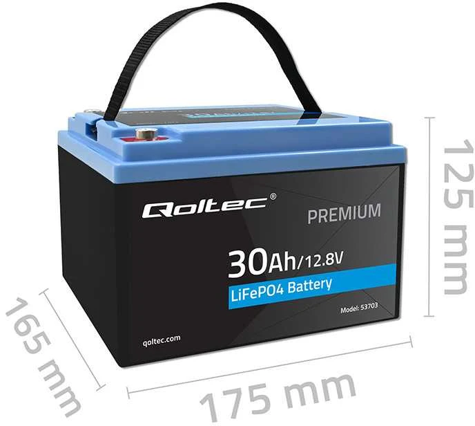 QOLTEC 53703 LiFePO4 ličio geležies fosfato baterija / 12.8V / 30Ah / 384Wh / BMS