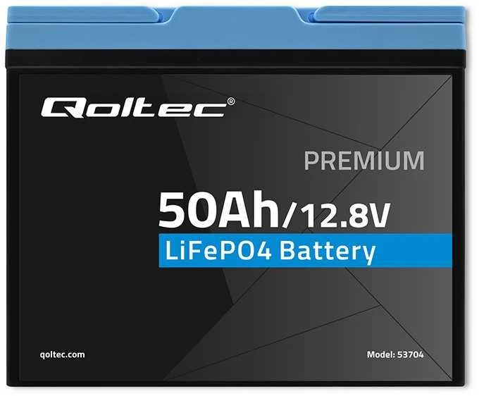 „Qoltec LiFePO4“ ličio-geležies-fosfato akumuliatorius | 12,8 V | 50 Ah | 640 Wh | BMS