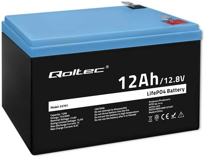 QOLTEC 53701 LiFePO4 ličio geležies fosfato baterija / 12,8V / 12Ah / 153,6Wh / BMS