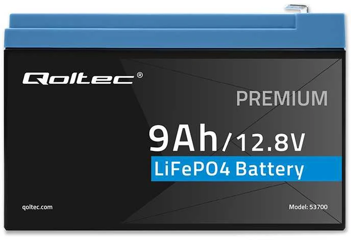 QOLTEC 53700 LiFePO4 ličio geležies fosfato baterija / 12,8V / 9Ah / 115,2Wh / BMS