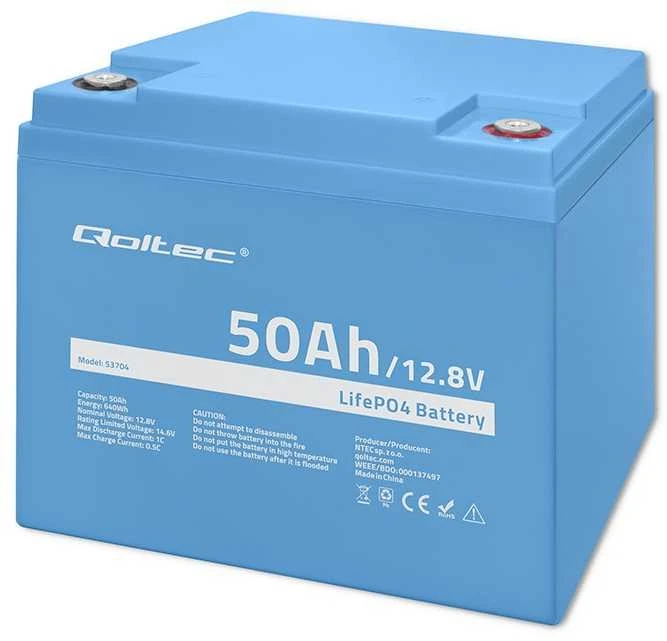 „Qoltec LiFePO4“ ličio-geležies-fosfato akumuliatorius | 12,8 V | 50 Ah | 640 Wh | BMS