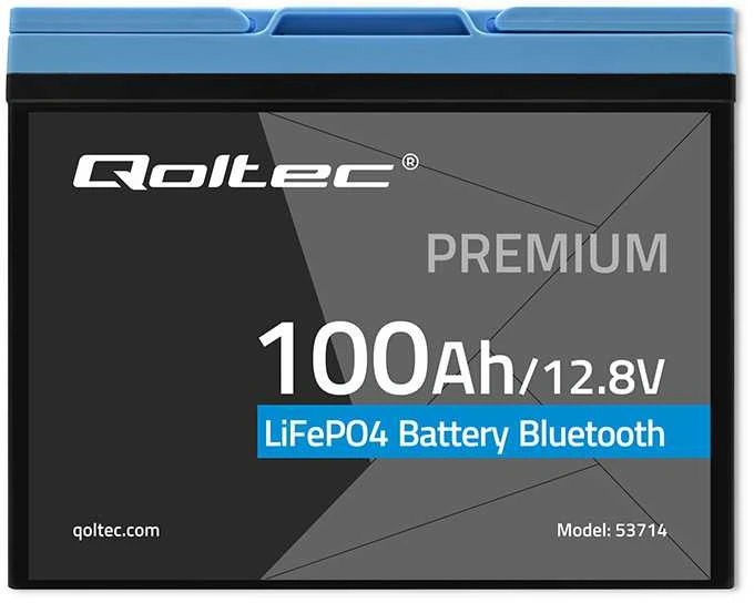 „Qoltec LiFePO4“ ličio-geležies-fosfato akumuliatorius | 12,8 V | 100 Ah | 1280 Wh | „Bluetooth“ | BMS