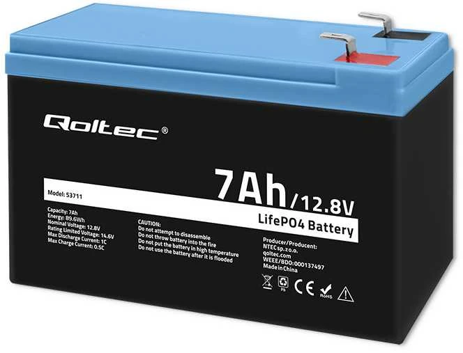 Qoltec LiFePO4 ličio geležies fosfato baterija 12.8V 7Ah 89.6Wh BMS