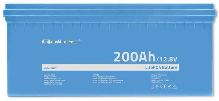 Qoltec akumuliatorius LiFePO4 ličio-geležies-fosfato | 12,8 V | 200 Ah | 2560 Wh | BMS