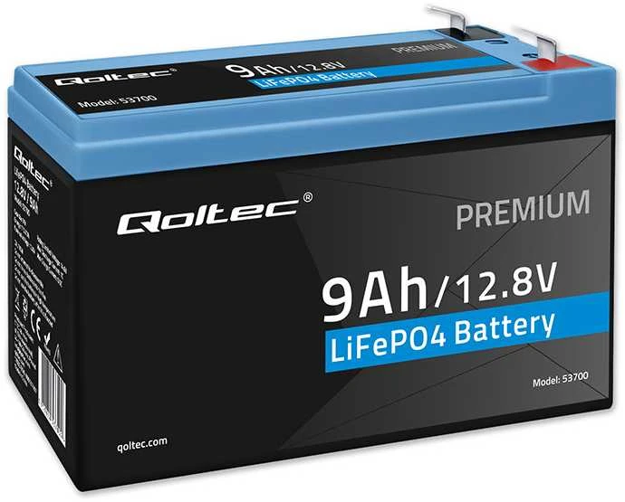 QOLTEC 53700 LiFePO4 ličio geležies fosfato baterija / 12,8V / 9Ah / 115,2Wh / BMS