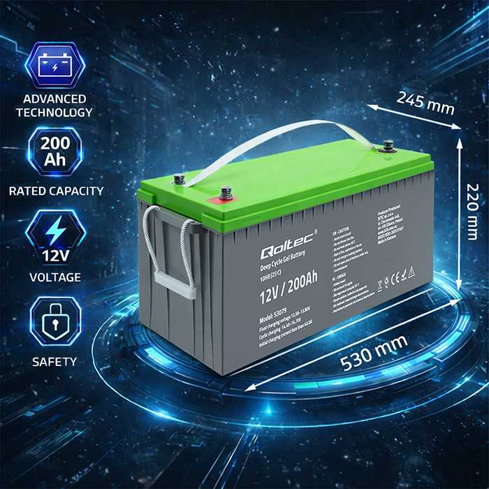 QOLTEC 53079 Deep Cycle Gel baterija 12V 200Ah