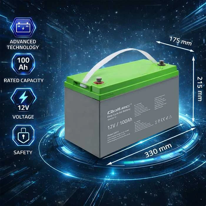 QOLTEC 53077 Deep Cycle Gel Baterija 12V 100Ah