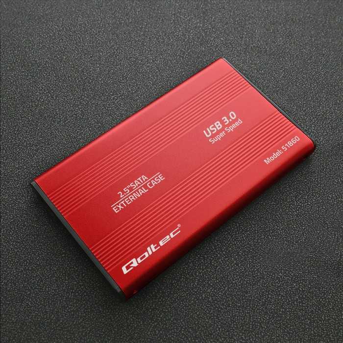 QOLTEC išorinio kietojo disko dėklas HDD/SSD 2.5" SATA3 USB 3.0 Raudona