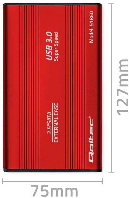 QOLTEC išorinio kietojo disko dėklas HDD/SSD 2.5" SATA3 USB 3.0 Raudona