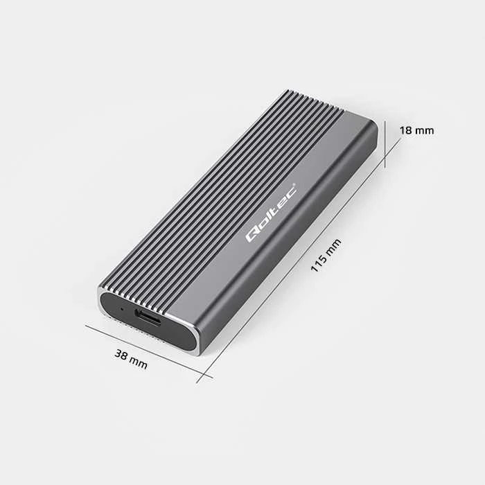 SSD Korpusas - Qoltec 52267 M.2 SATA USB-C 2TB Pilkas