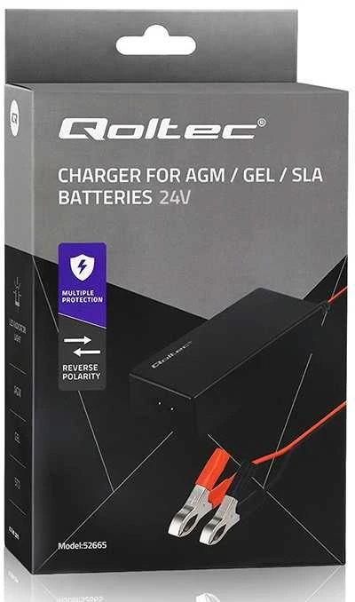 Qoltec 52665 automatinis AGM GEL STD akumuliatorių įkroviklis | 24 V įkroviklis | 2 A | 48 W | LED | 1,8 m laidas