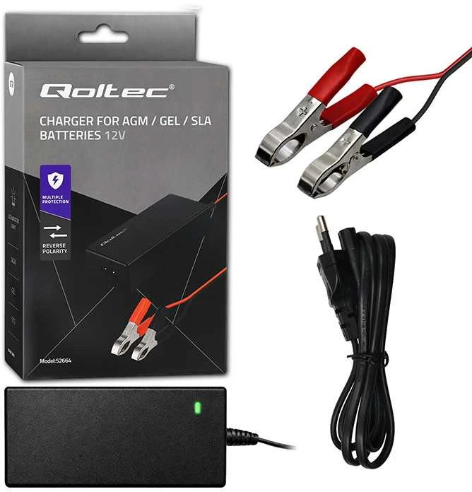 Qoltec Automatinis 12V 4A AGM GEL baterijų įkroviklis su LED ir 1.8m kabeliu