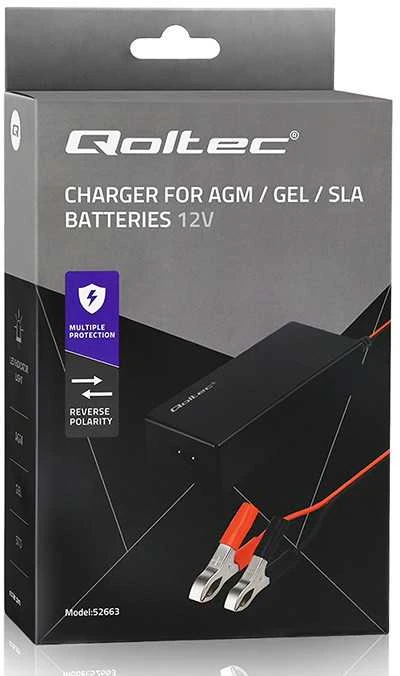 Qoltec automatinis 12V 2A įkroviklis AGM GEL baterijoms su LED ir 1.8m kabeliu