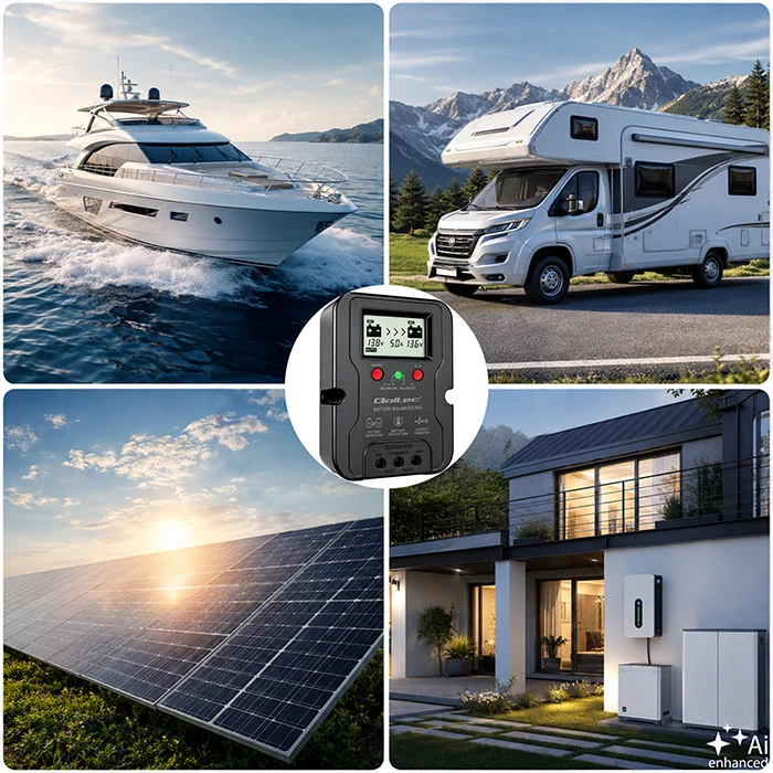 Qoltec Balanser napięcia 24V do akumulatorów 2 x 12V | 5A | AGM GEL LiFePO4 | LCD