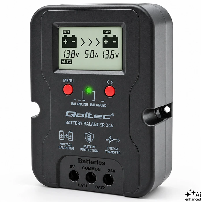 Qoltec Balanser napięcia 24V do akumulatorów 2 x 12V | 5A | AGM GEL LiFePO4 | LCD