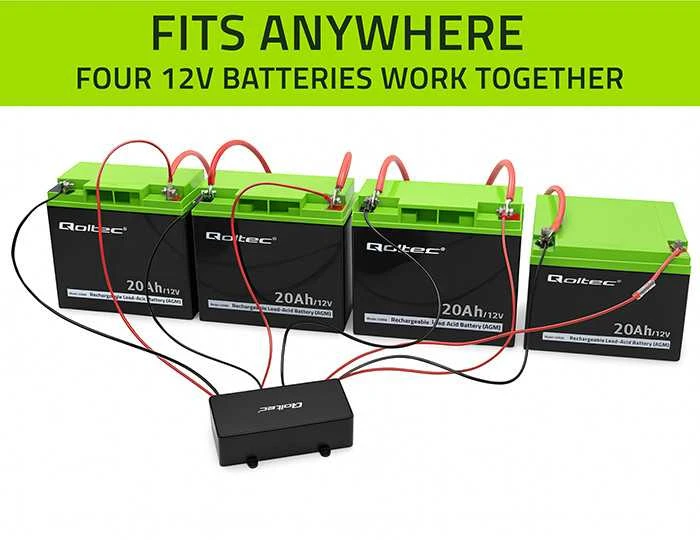 Qoltec 51098 Įtampos balansavimo įrenginys 48 V akumuliatoriams 4 x 12 V | 10 A | LiFePO4 AGM GEL